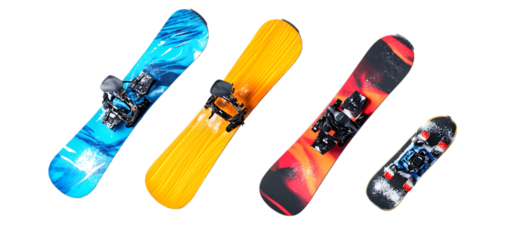 three set of ski snowboarding isolated transparent background