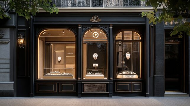 Elegant Storefront with Ornate Details and Jewelry Display