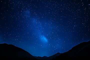 Starry night sky with deep blue tones, distant stars and constellations, mysterious and ethereal atmosphere with soft glow.