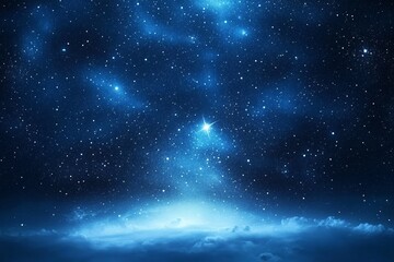 Obraz premium Starry night sky with deep blue tones, distant stars and constellations, mysterious and ethereal atmosphere with soft glow.