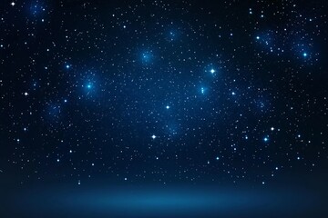 Starry night sky with deep blue tones, distant stars and constellations, mysterious and ethereal atmosphere with soft glow.