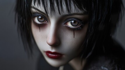 Fototapeta premium Intense Portrait of a Woman with Dark Makeup and Black Hair