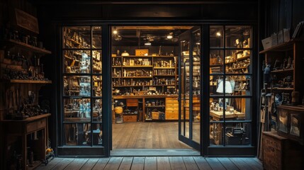 A Glimpse into an Antique Shop's Interior with Open Glass Doors