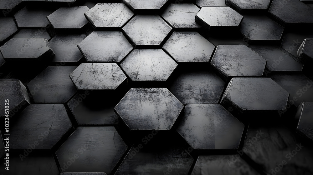 Poster black-and-white hexagonal pattern on a monochromatic background