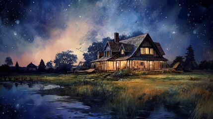 the night view of the countryside