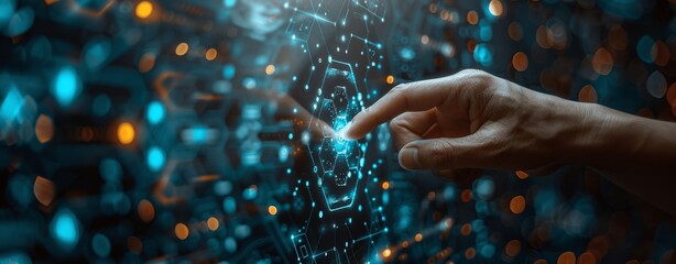 AI Technology Data Science Businessman Touching Virtual Screen Big Data Machine Learning Computer Code Digital Marketing Online Advertising Network Cloud Computing