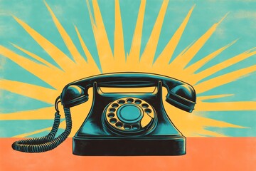 Retro Pop Art-Inspired Illustration of a Vintage Telephone