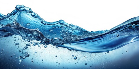 Fototapeta premium Isolated on a transparent background, a flowing blue water surface with bubbly air enhances dynamic landscape photography, contributing stunning visuals and captivating depth to images.