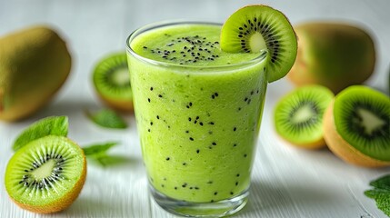 Fresh Kiwi Smoothie with Sliced Kiwi Garnishes