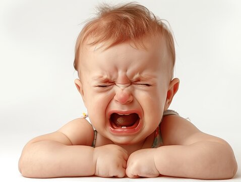 crying baby closeup crying boy white background toddler screaming cute baby sad face adorable infant tears mouth open young child generative ai people