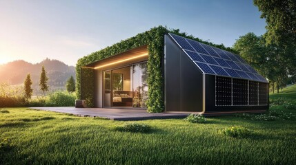 Obraz premium Solar-powered home battery system for energy storage and backup power, contributing to a green and sustainable home