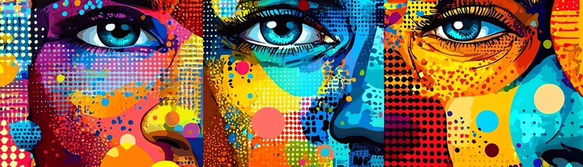 Colorful abstract art depicting expressive human faces with vibrant hues and textures.