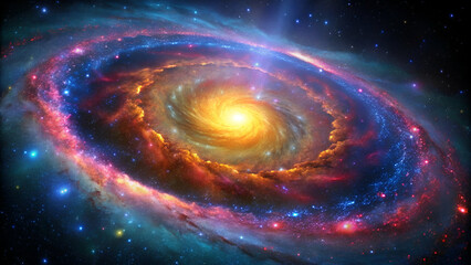 A vibrant, colorful spiral galaxy.