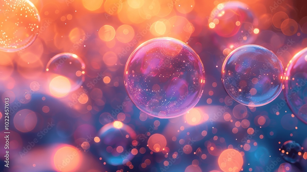 Poster vibrant colorful desktop wallpaper with shiny soap bubbles bokeh and blur effect hyper realistic sof