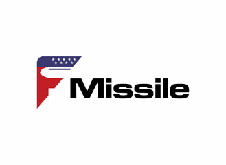 F logo design bullet and military concept with American flag