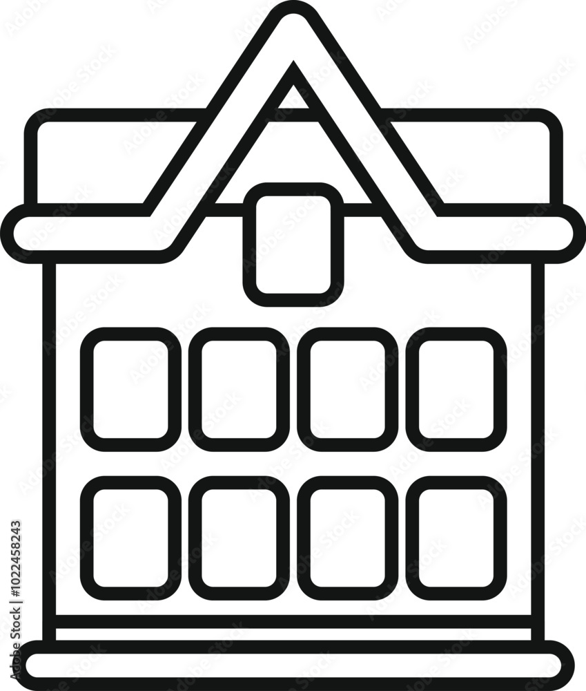 Poster line icon style modern building facade with windows representing the concept of office building