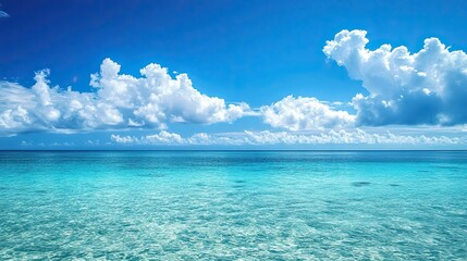 Fototapeta premium Calm Turquoise Sea With Fluffy White Clouds