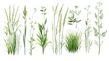 Obraz premium set green flower plants on white background 