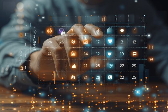 Virtual Calendar Management Businessman Scheduling Meeting and Event Planning Using Digital Technology for Organizer Agenda Reminder