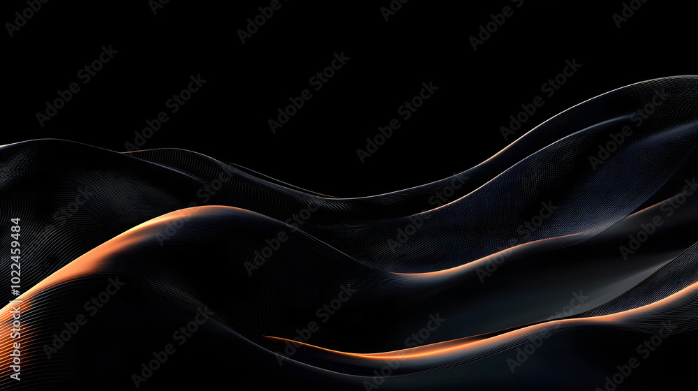Poster a black background with a wavy design on the top of it. generative ai