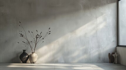 A minimalist interior with a few carefully chosen, timeworn objects creating a serene atmosphere
