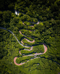 Aerial view of a winding mountain road in Fuji-Hakone Izu National Park, Japan