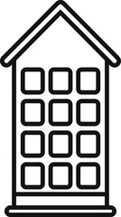 Simple line art icon of a building with roof windows representing an office workplace