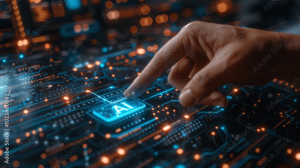Poster businessman touching ai icon with cyber network on virtual screen hyper realistic photography soft s