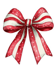 Red and white striped bow with polka dots on a white isolate background.