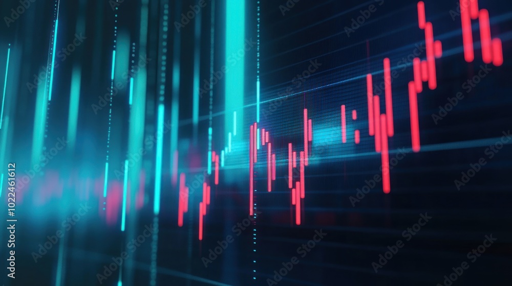 Poster abstract financial data visualization with blue and red lines