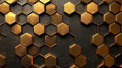 Golden Hexagon Pattern on Black Background