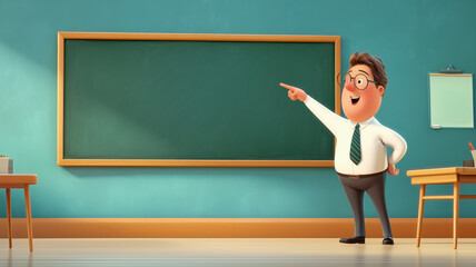 flat illustration of a male teacher standing in front of the blackboard 