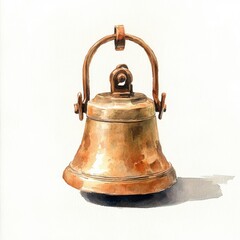 Shining Copper Christmas Bell with Festive Ribbon on White Background