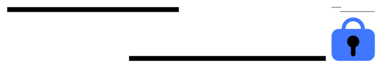 Blue padlock icon next to horizontal lines. Ideal for themes of security, privacy, protection, online safety, and confidentiality. Minimalist vector style with simple lines and a blue lock