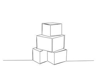 Continuous one line drawing of cardboard boxes. Simple Stack of cardboard boxes line art vector illustration. Editable vector.
