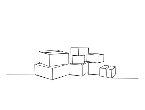 Continuous one line drawing of cardboard boxes. Simple Stack of cardboard boxes line art vector illustration. Editable vector.