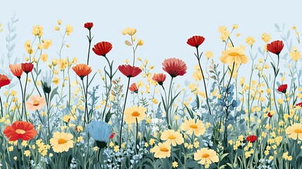 Fototapeta premium A Colorful Field of Wildflowers Against a Blue Sky