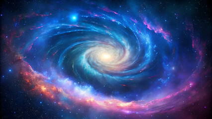 Obraz premium Vivid spiral galaxy cut out, showcasing deep blues and purples swirling around a bright central core