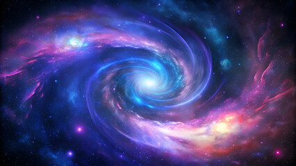 Fototapeta premium Vivid spiral galaxy cut out, showcasing deep blues and purples swirling around a bright central core