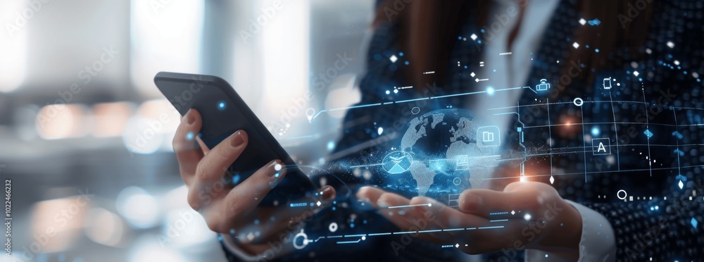 Poster digital marketing and global business e-commerce with ai and mobile technology for social media inte
