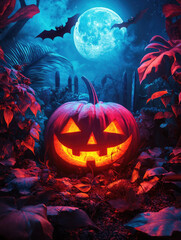 Fototapeta premium Halloween pumpkin with bat