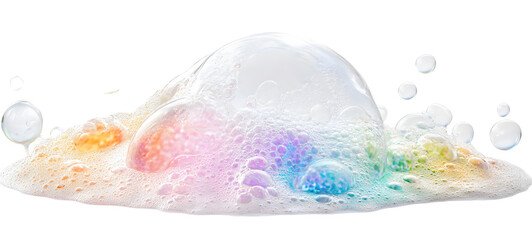 Colorful soap foam, colorful bubbles isolated on white, with clipping path