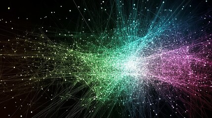 Fototapeta premium Abstract representation of data flow with colorful lines and points, symbolizing connectivity.
