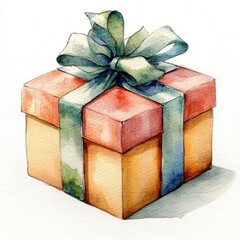 Beautifully Wrapped Christmas Gift Box with Festive Ribbon on White Background