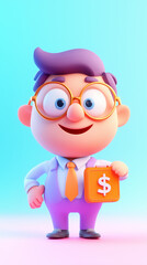 Fototapeta premium 3D cartoon business man holding a money bag