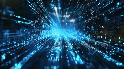 Digital Data Stream with Blue Light Effects