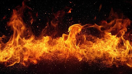 Fototapeta premium Fiery flames on a black background