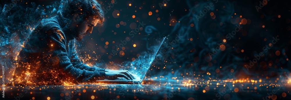 Poster data protection cyber security businessman online laptop shield lock digital technology encryption p