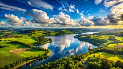 Stunning Drone Photography of a Vibrant Blue Sky with Fluffy White Clouds for Scenic Landscapes