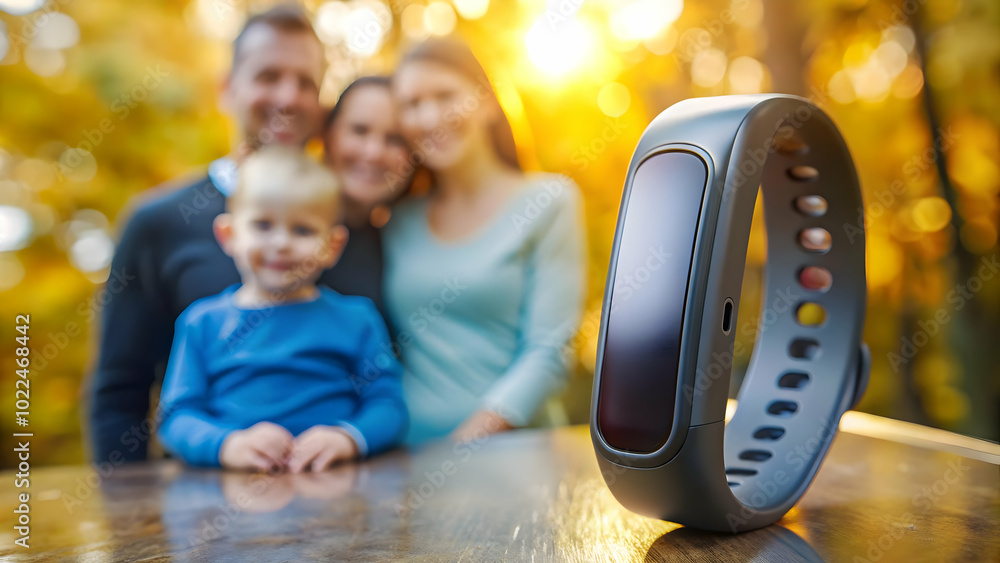 Aufkleber glossy fitness tracker on plain surface - symbolizing family bonding and shared health goals - high 